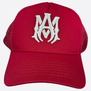 Amiri Red & White MA Logo Trucker Hat